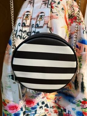 Striped Round Crossbody Bag - Black & White (Isabelle) brand NWT